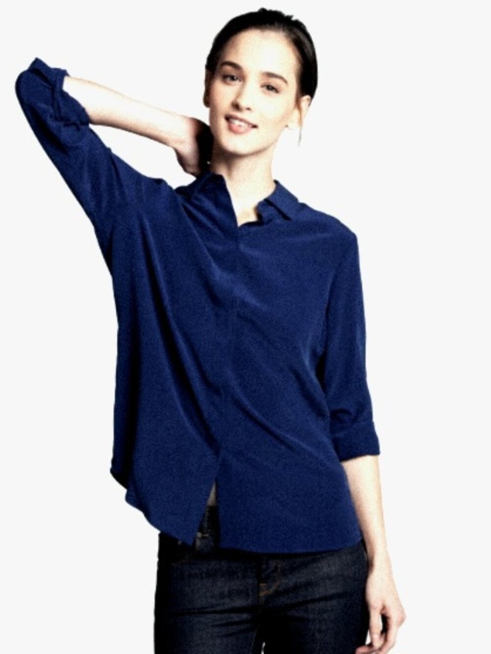 Grana | Navy Blue Silk Button Shirt Large